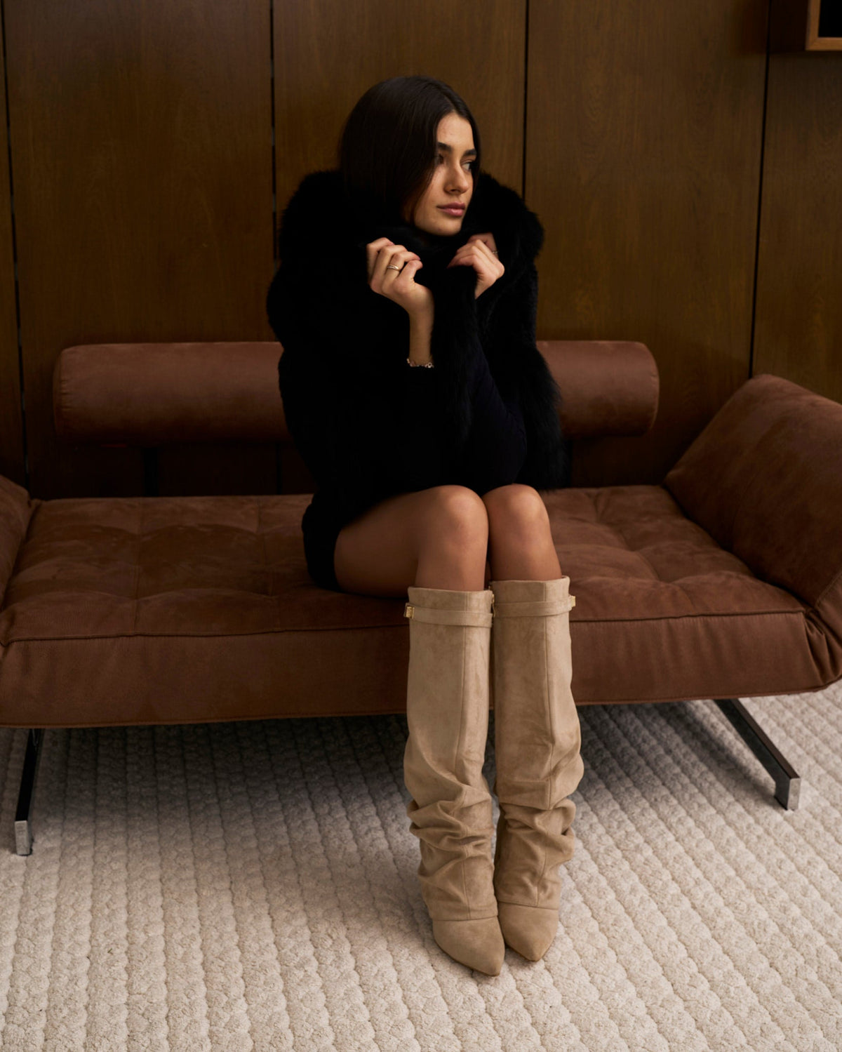 Mirelle | Slouchy Suede knee high boots - Beige