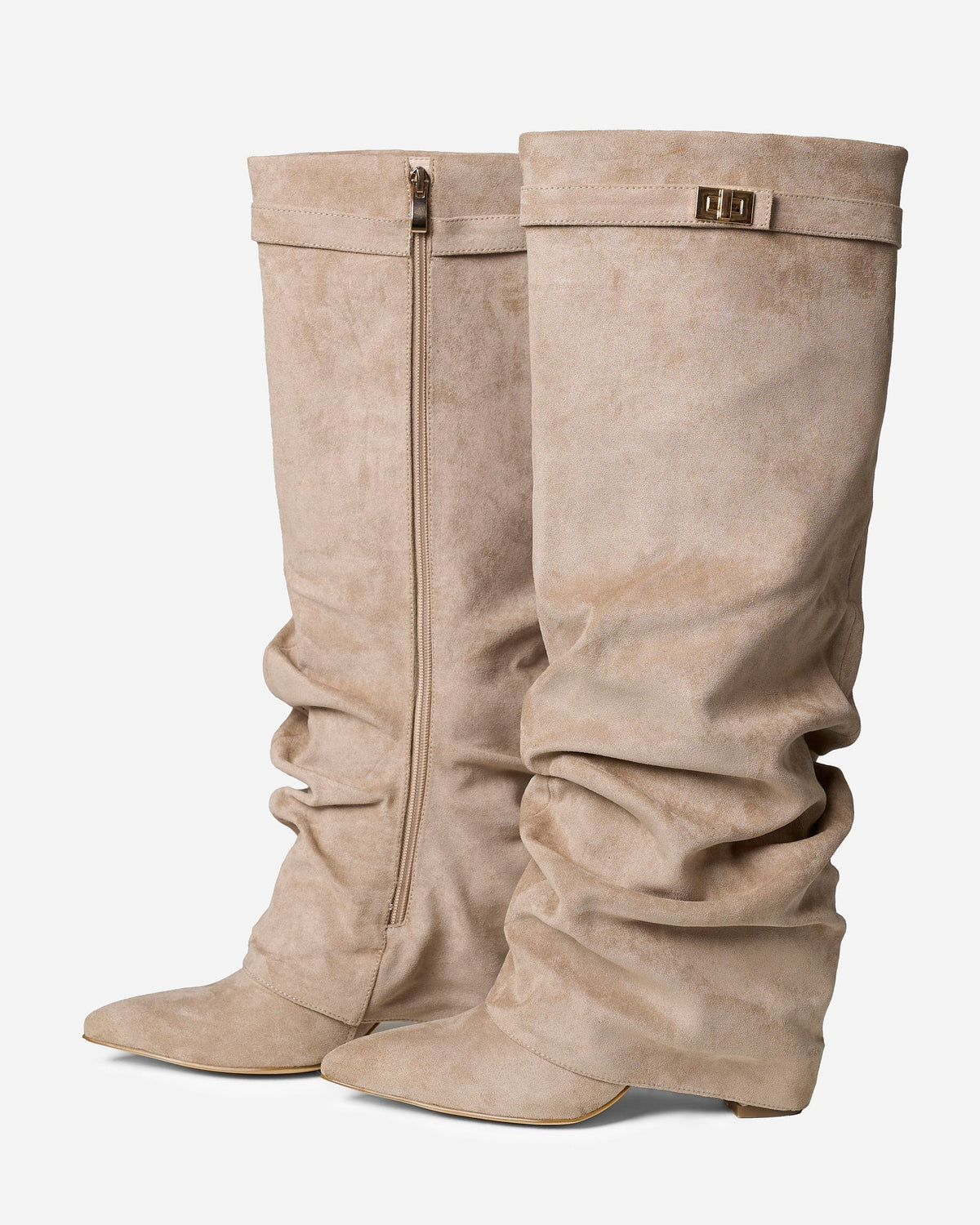 Mirelle | Slouchy Suede knee high boots - Beige