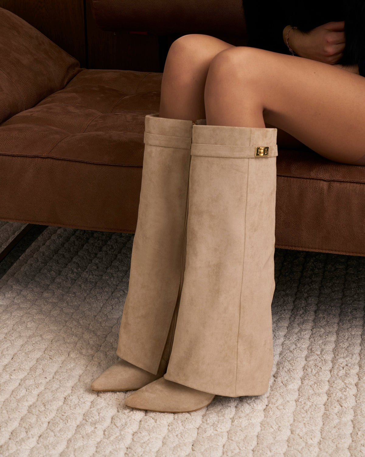 Mirelle Suede knee high boots - Beige